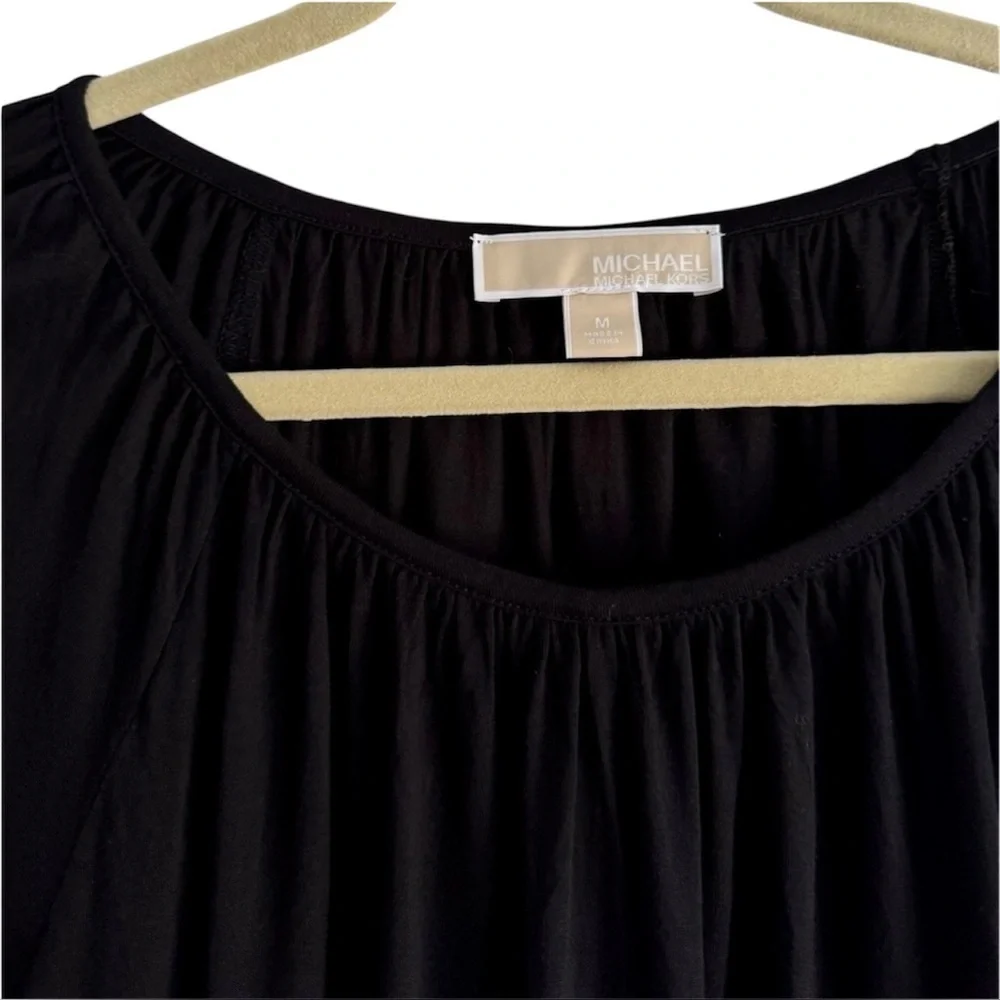 Michael Kors Black Long Sleeve Cotton Scoopneck Top Casual Blouse Medium